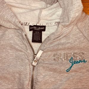 Guess jeans gray zip up hoodie with rhinestones